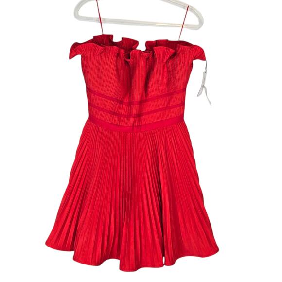 AMUR Lorena Mini Dress 14 Pomegranate Red Pleated Ruffle Cocktail Party NWT - Picture 2 of 12